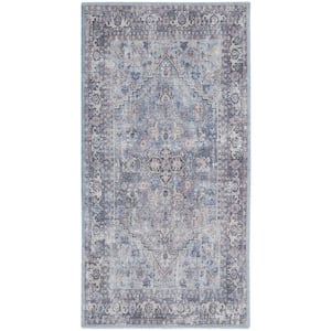 Light Grey and Blue 2 ft. x 4 ft. Oriental Area Rug