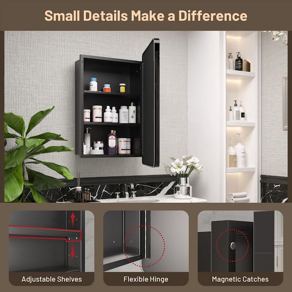 Keonjinn 48 x 32 Inch Black Bathroom Medicine Cabinets with Mirror  Adjustable Shelves Stainless Steel Frame 3 Doors Soft Closing Hinge Large  Modern