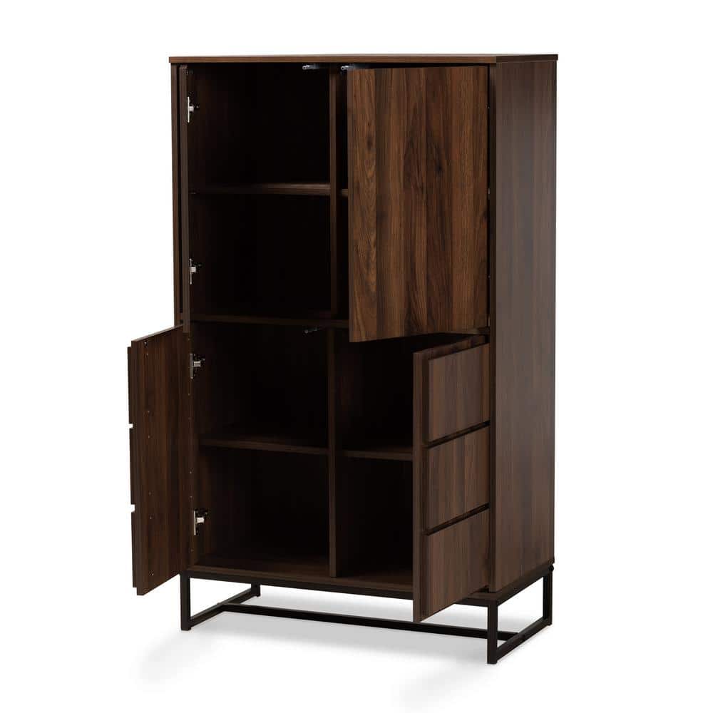 Neil Walnut Brown Wood and Black Metal Storage Cabinet