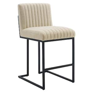 Indulge 38 in. Beige Low Back Metal Frame Counter Stool with Fabric Seat