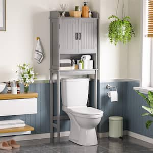 21.7 in. W x 66.9 in. H x 7.1 in. D Gray Bathroom Over-the-Toilet Storage with Adjustable Shelf and Doors