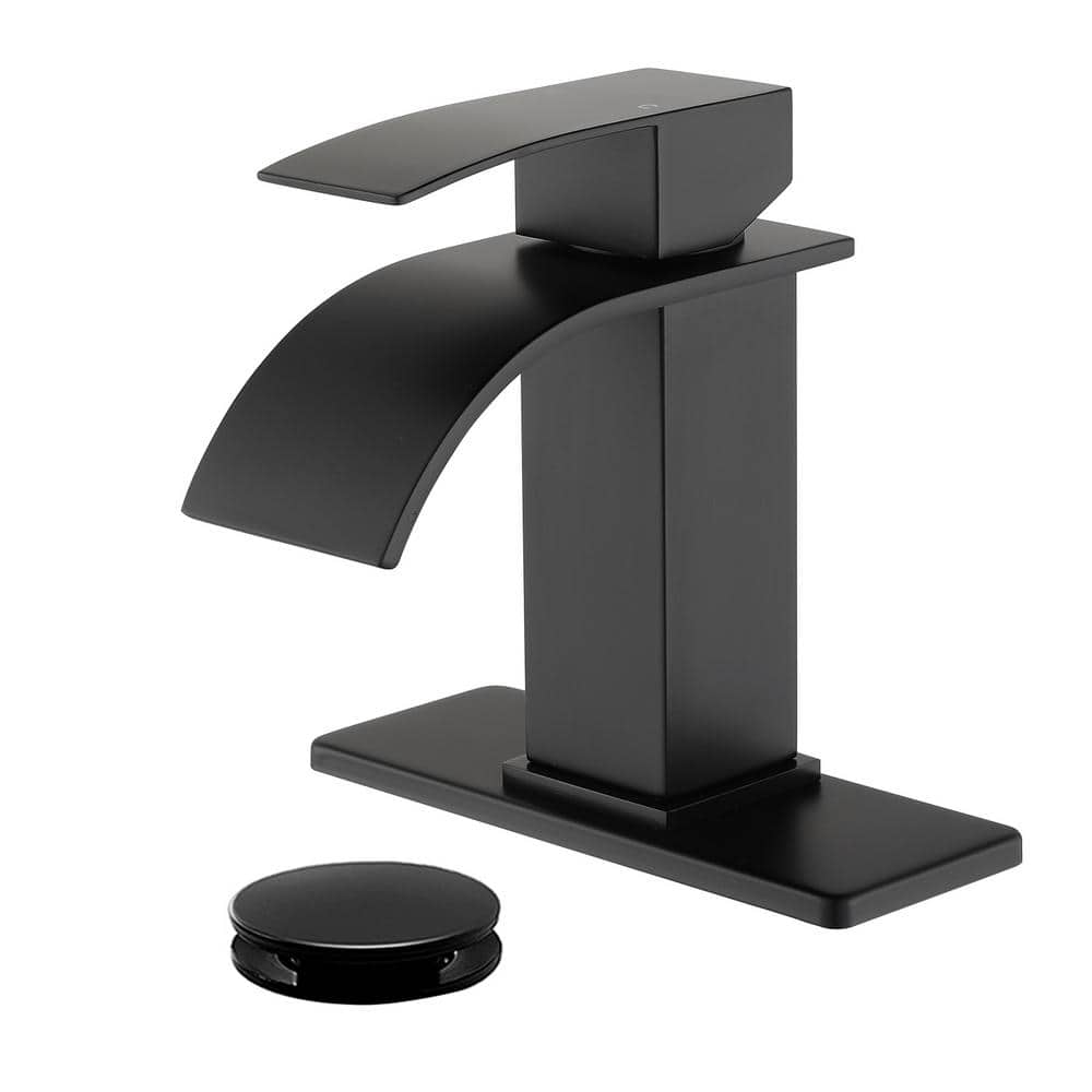 Single Handle Single-Hole Bathroom Faucet with Drain Assembly in Matte Blac