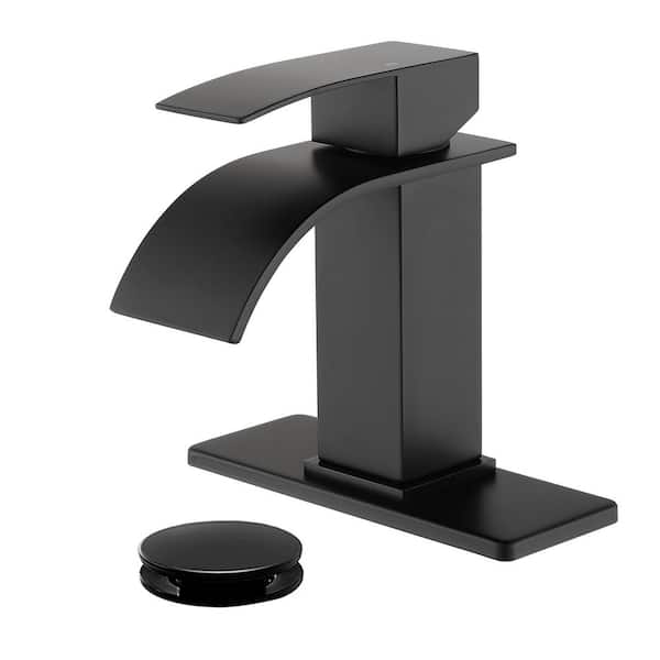 Unbranded Single Handle Single-Hole Bathroom Faucet with Drain Assembly in Matte Black