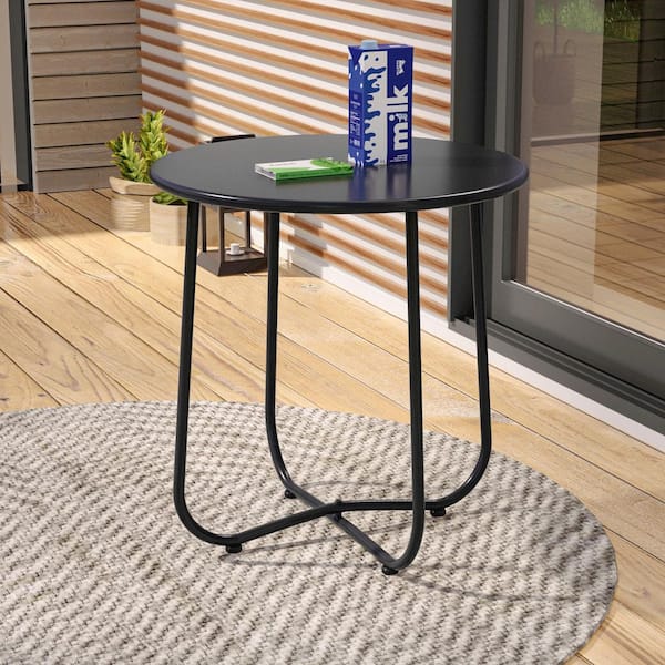 Patio Black Round Metal Frame Outdoor Side Table with UV Protection