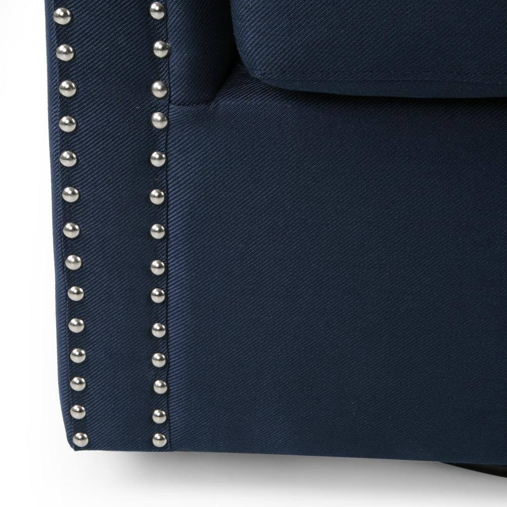 Maya Handcrafted Blue Fabric Swivel Club Chair with Metal Frame