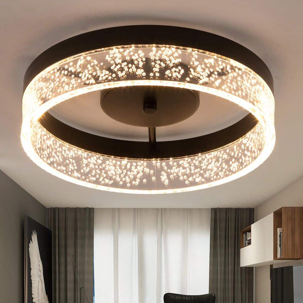 11.65 in. 20-Watt Modern Black Dimmable Integrated LED Flush Mount with Clear Acrylic Shade for Kitchen or Bedroom price history on PriceWatchPro