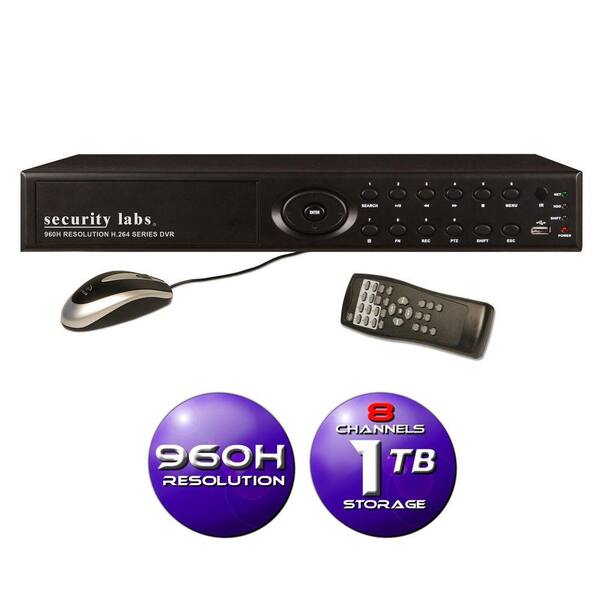 Security Labs 8-Channel 960H Surveillance DVR with 1TB HDD, 3G/4G Smartphone Monitoring, E-Mail and Text Message Alerts