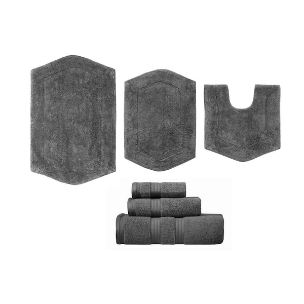 HOME WEAVERS INC Waterford Collection Gray Cotton 6-Piece Bath Rug and Towel Set