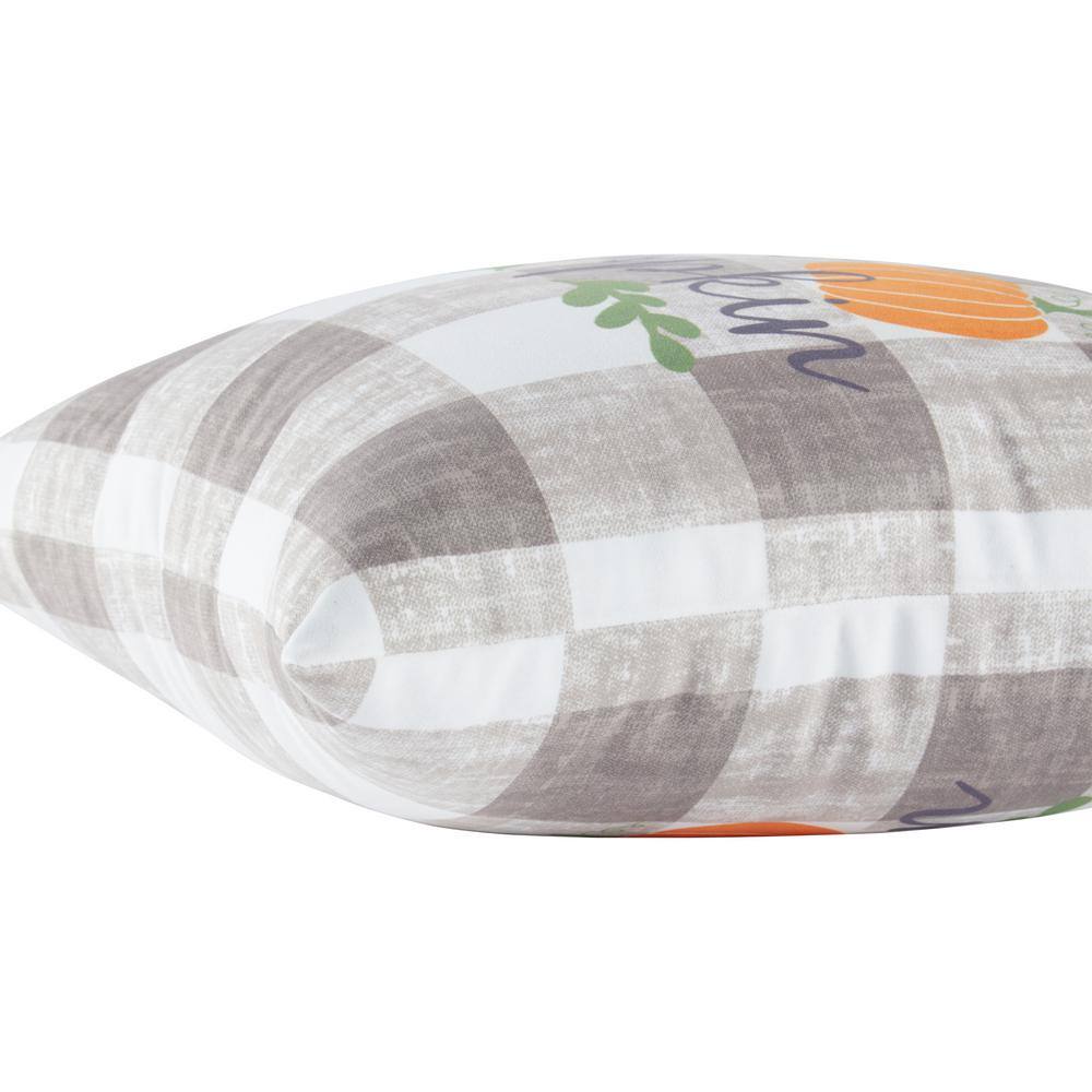 Hello Pumpkin Gray Check Fall Cotton Throw Pillow 18"