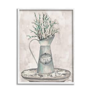 Pussy Willow Tea Country Jar Painting By Elizabeth Medley Framed Print Architecture Texturized Art 11 in. x 14 in.