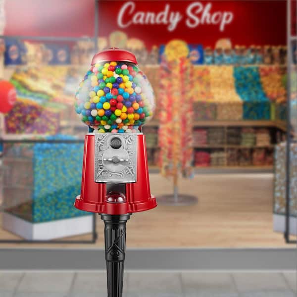 15 in. Gumball Machine with Stand, Vintage Style Candy Dispenser, Red