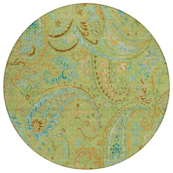 HomeRoots Artichoke Green 8 ft. x 8 ft. Woven Paisley Polyester Round ...