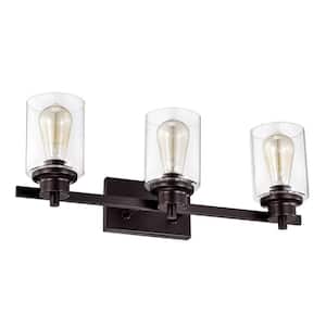 23 in. H W 3-Light Oil Rubbed Bronze Vanity Light with Clear Glass Shade