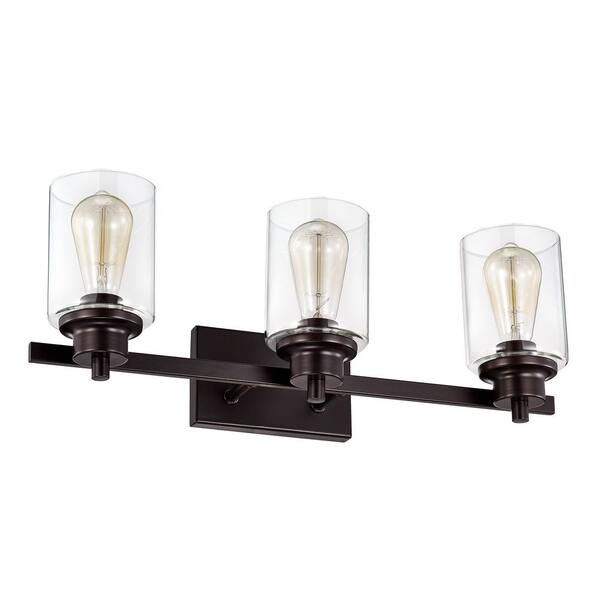 Tatahance 23 in. H W 3-Light Oil Rubbed Bronze Vanity Light with Clear Glass Shade