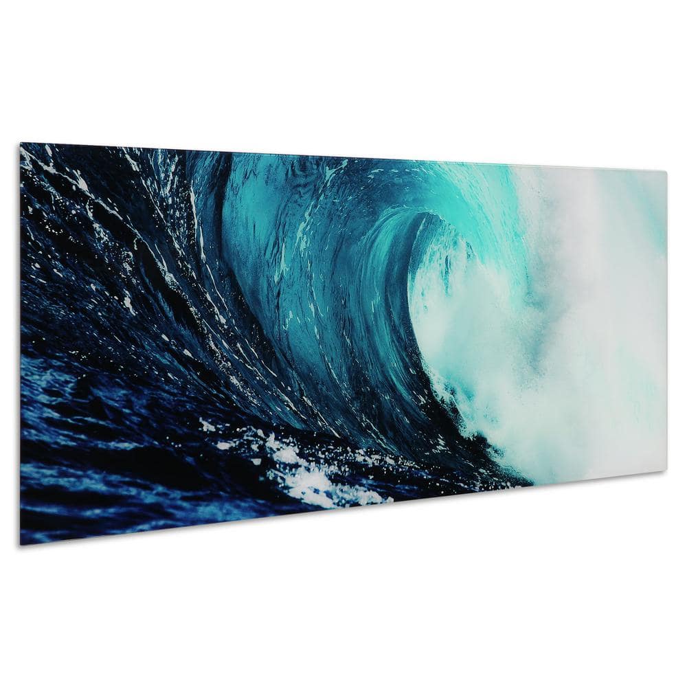Blue Wave Abstract Tempered Glass Wall Art, 24" x 63"
