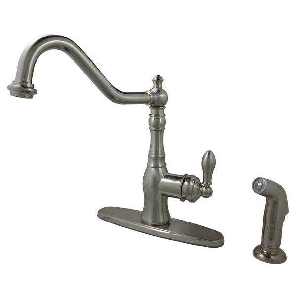 Kingston Brass Victorian Single-Handle Standard Kitchen Faucet with Side Sprayer in Satin Nickel