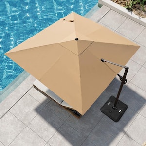 11 ft. Large Outdoor Cantilever Patio Umbrella in Tan with Umbrella Base