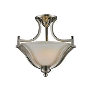 Lagoon 15 in. 2-Light Brushed Nickel Semi Flush Mount Light with Matte Opal Glass Shade with No Bulbs Included