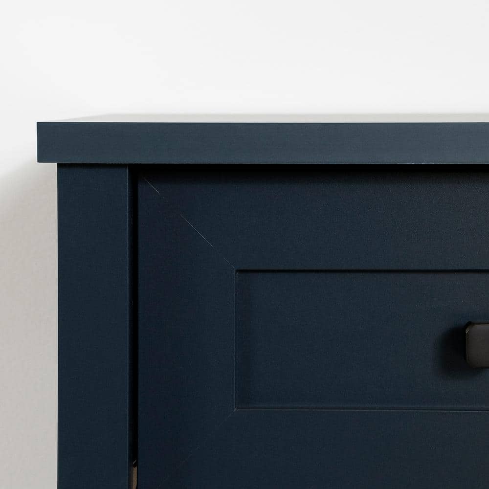 Navy Blue Rectangular Wood End Table with Storage