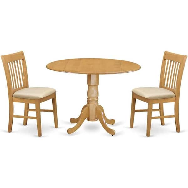 3-Piece Round Natural Oak Finish Solid Wood Top Dining Table with 2-Chairs with Lattice Back