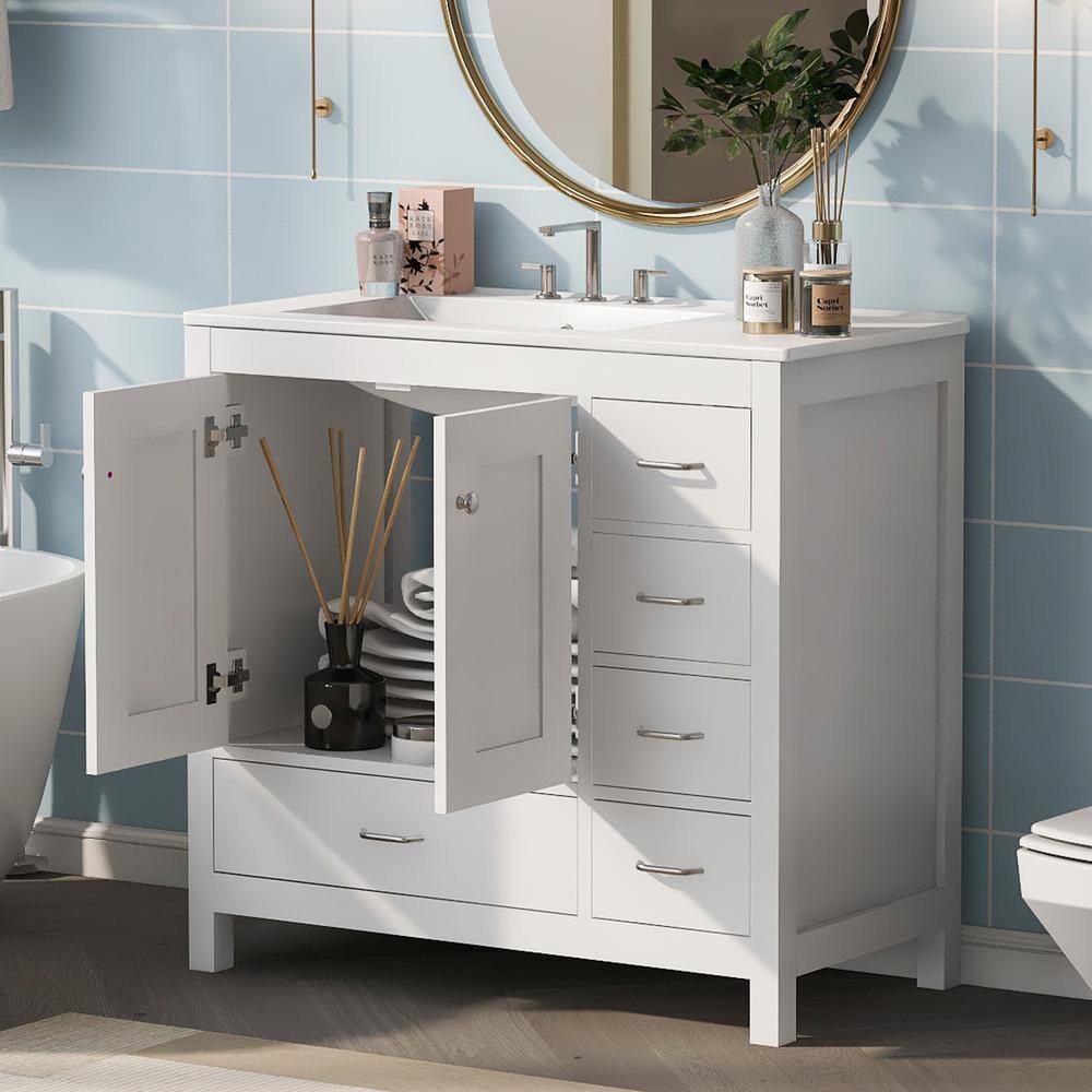 36 in. W x 18 in. D x 33.9 in. H Single Sink Freestanding Bath Vanity in Wh