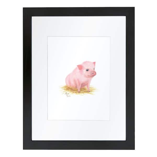 Unbranded Barnyard Littles "Piglet" by Alyssa Lewis Individual Black Framed with Mat Animal Art Print 20 in. x 16 in.