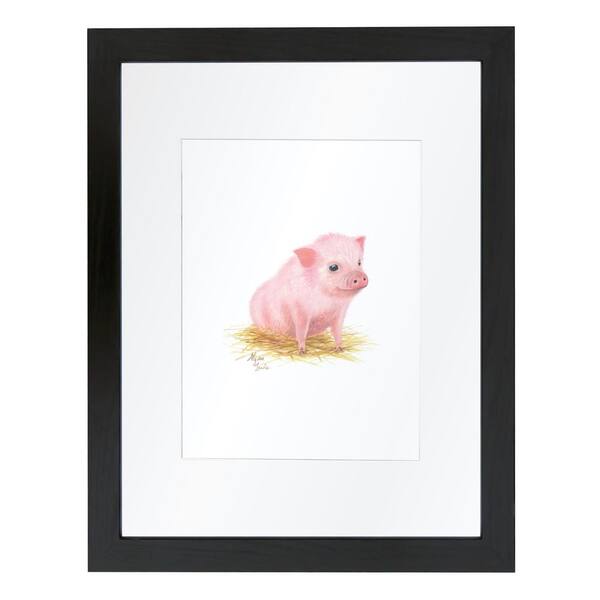 Unbranded Barnyard Littles "Piglet" by Alyssa Lewis Individual Black Framed with Mat Animal Art Print 24 in. x 18 in.