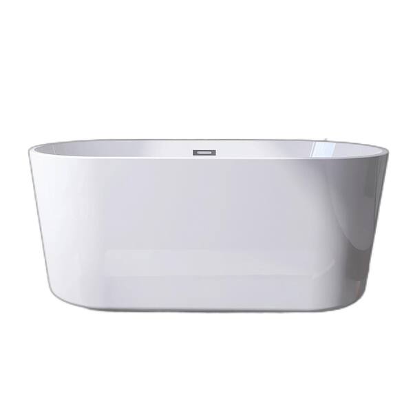 EPOWP 62 in. Acrylic Freestanding Flatbottom Non-Whirlpool Soaking Bathtub in White