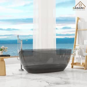 59 in. x 30 in. Freestanding Soaking Resin Bathtub with Center Drain in Transparent Black