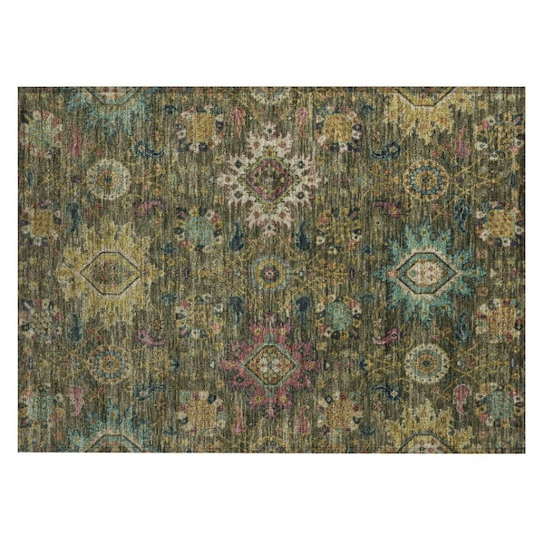 Chantille Machine Washable Indoor/Outdoor Abstract ACN2151 Olive 1 ft. 8 in. x 2 ft. 6 in. Accent Rug