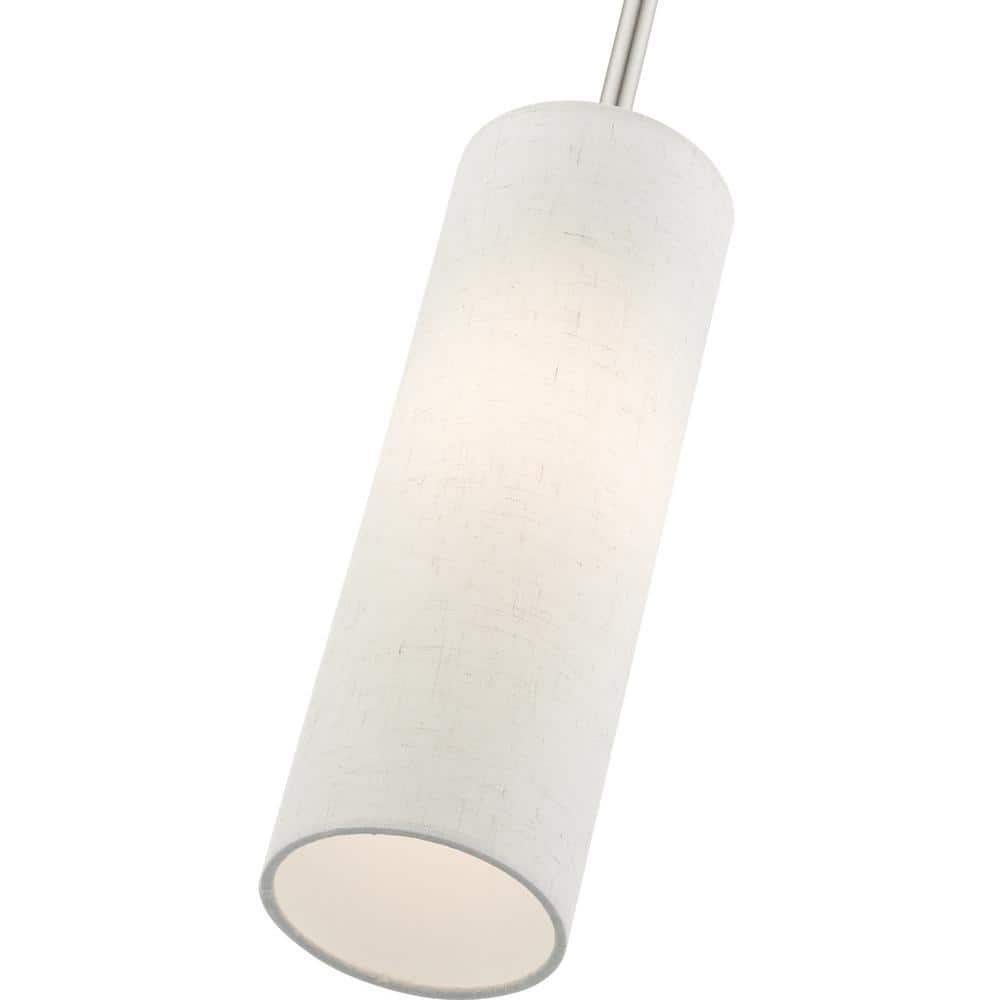 Contemporary Brushed Nickel Mini Pendant with Oatmeal Fabric Shade