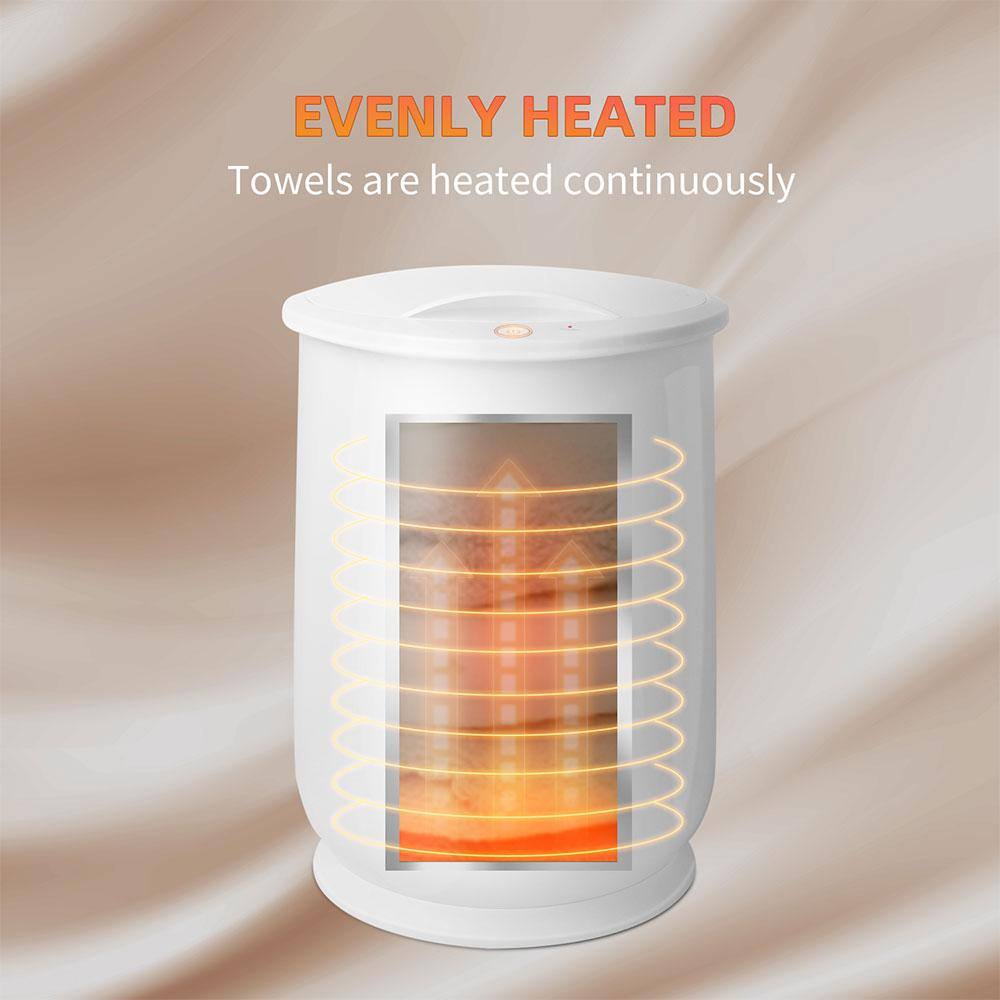 White Freestanding Electric Towel Warmer with Bamboo Handle