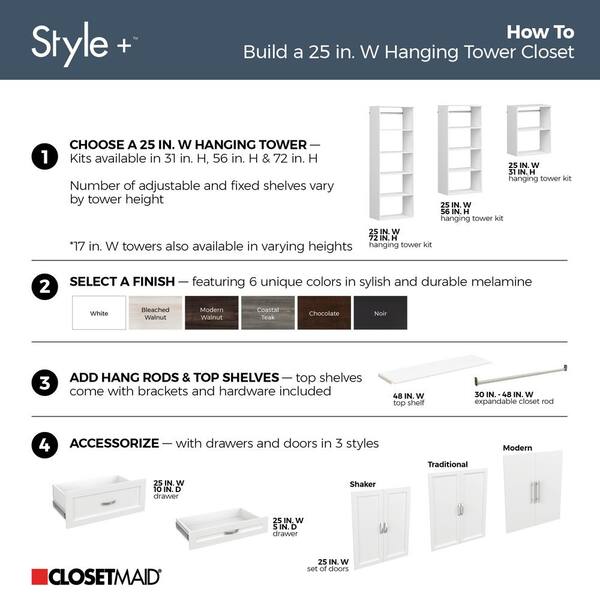 ClosetMaid Style+ 55.12 in. W - 121.12 in. W Modern Walnut Hanging 