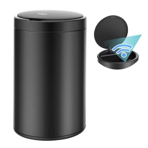 eModernDecor CozyBlock 3.2 Gal. Black Steel Round Touchless Motion Sensor Bin Trash Can, Quiet Soft Close Lid
