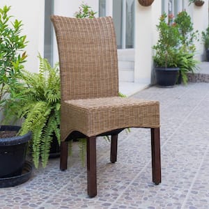 Campbell Salak Brown Rattan Wicker Stained Finish Dining Chair with Mahogany Hardwood Frame