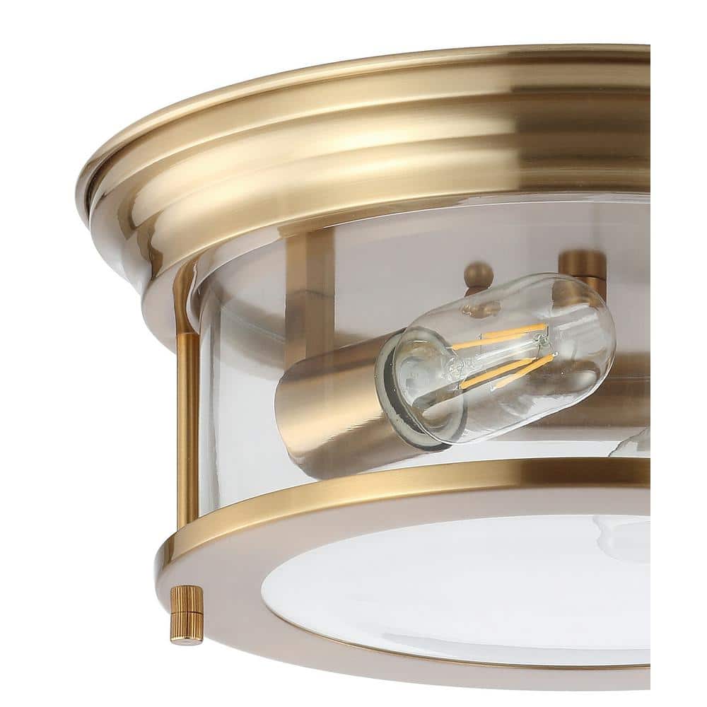 Lauren 13.25" Brass Gold and Clear Glass LED Flush Mount