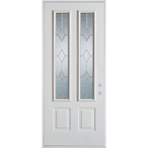 Stanley Doors 36 in. x 80 in. Geometric Patina 2 Lite 2-Panel Painted White Left-Hand Inswing Steel Prehung Front Door