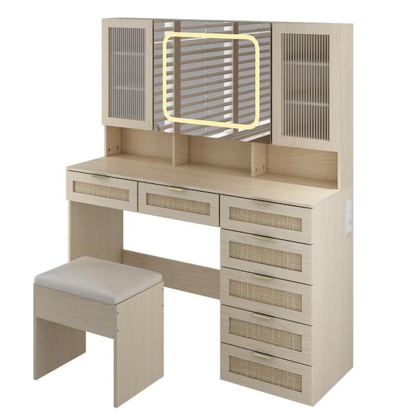 Karl home 2-Piece Yellow Makeup Vanity Set with Mirror Cabinet