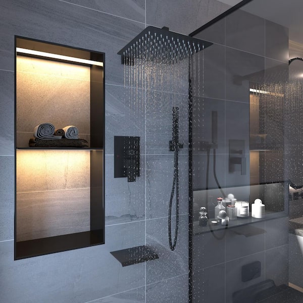 Single Handle 3-Spray Patterns 12 in. Tub and Shower Faucet With 2.5 GPM Wall Mounted in. Matte Black(Valve Included)