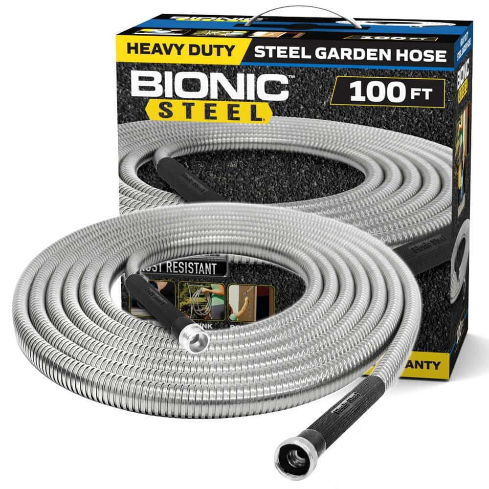 Bionic Steel 5/8 in. Dia. x 100 ft. Heavy-Duty Stainless Steel Garden Hose  1584 - The Home Depot