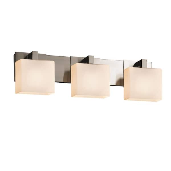 Justice Design Fusion Modular 3-Light Brushed Nickel Bath Light with Opal Shade