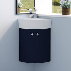 12.80 in.W x 12.80 in.D x 22.80 in.H Corner Bath Vaniy in Navy Blue with White Ceramic Top