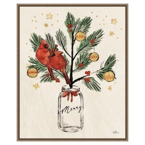 "Christmas Lovebirds XIII" by Janelle Penner 1-Piece Floater Frame Giclee Animal Canvas Art Print 28 in. x 23 in.