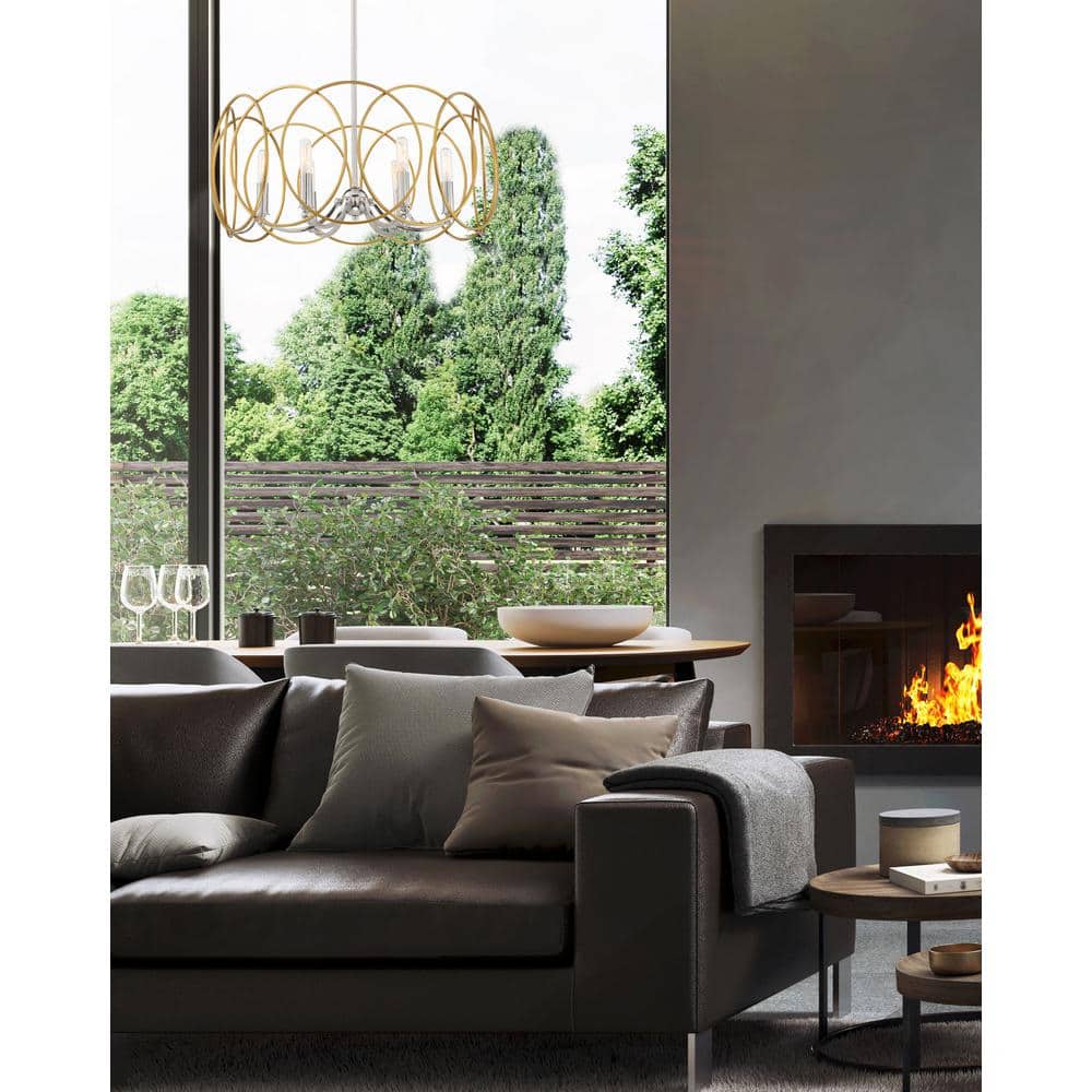 Minka Lavery Honey Gold Polished Nickel 6-Light Drum Chandelier