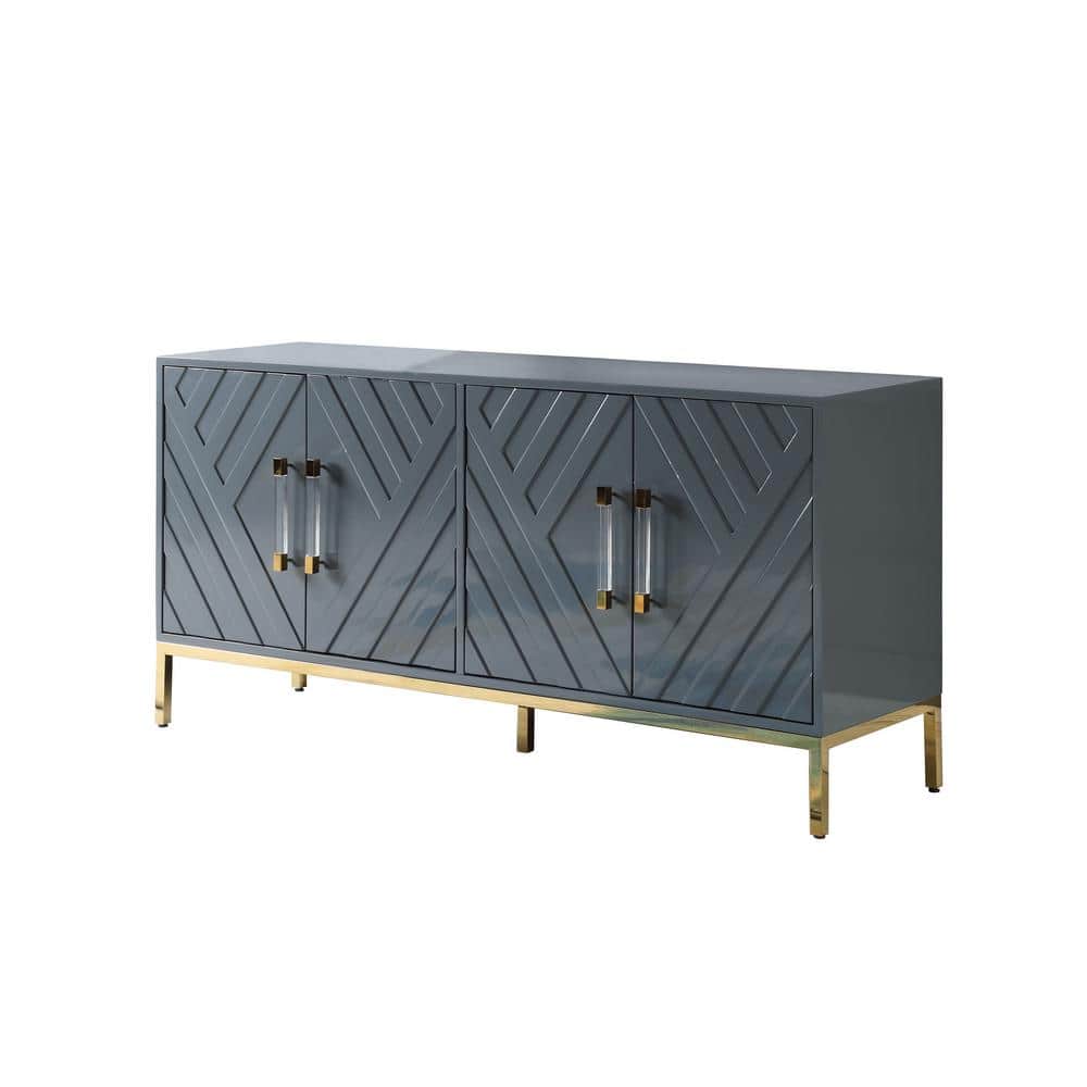 Modern Gloss Gray 64'' Wood Sideboard with Gold Plated Legs