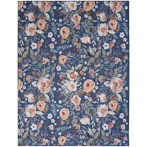 Washables Navy Multicolor 6 ft. x 9 ft. Botanical Traditional Area Rug