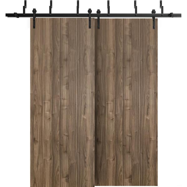 Sartodoors 48 in. x 84 in. 2 Panel Walnut Solid Wood with Honeycomb Sliding Barn Door with Hardware Kit