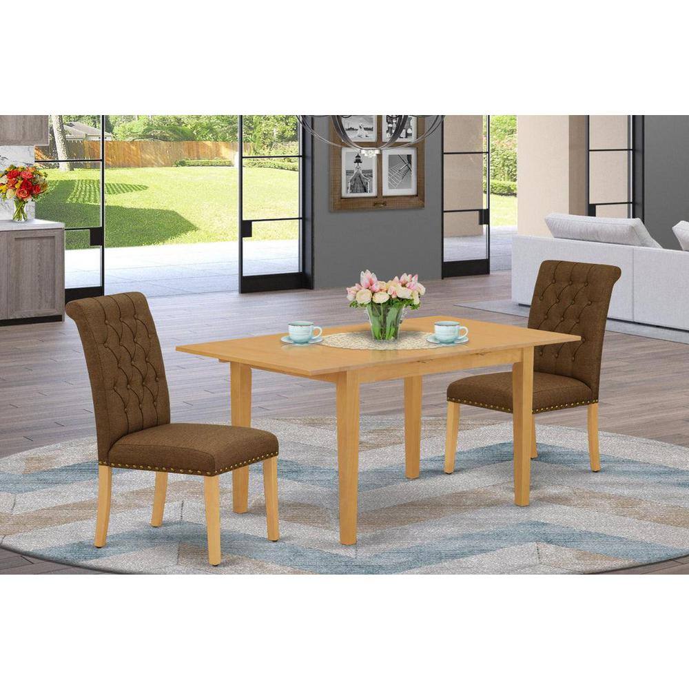 3-Piece Natural Brown Oak Finish Rectangular Solid Wood Top with Butterfly Leaf Dining Table Set