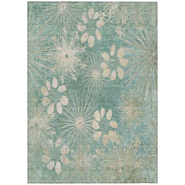 Chantille Machine Washable Indoor/Outdoor Abstract ACN2225 Teal 2 ft. 6 in. x 3 ft. 10 in. Area Rug