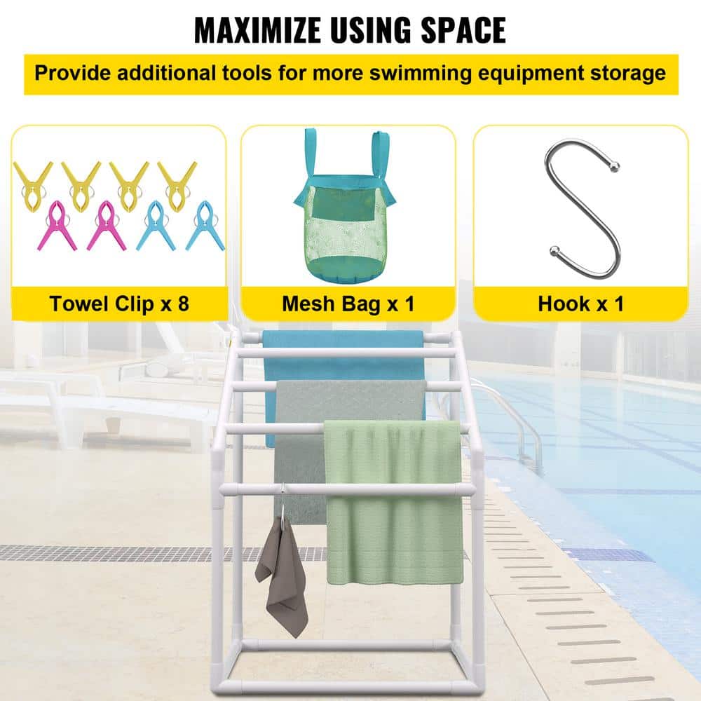 Matte White Freestanding 5-Bar PVC Towel Rack